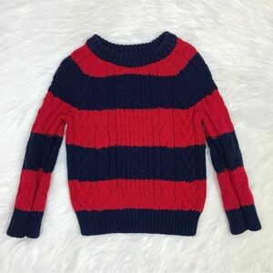 Gap Toddler Boys Cotton Acrylic Navy Blue & Red Chunky Cable Knitted Sweater